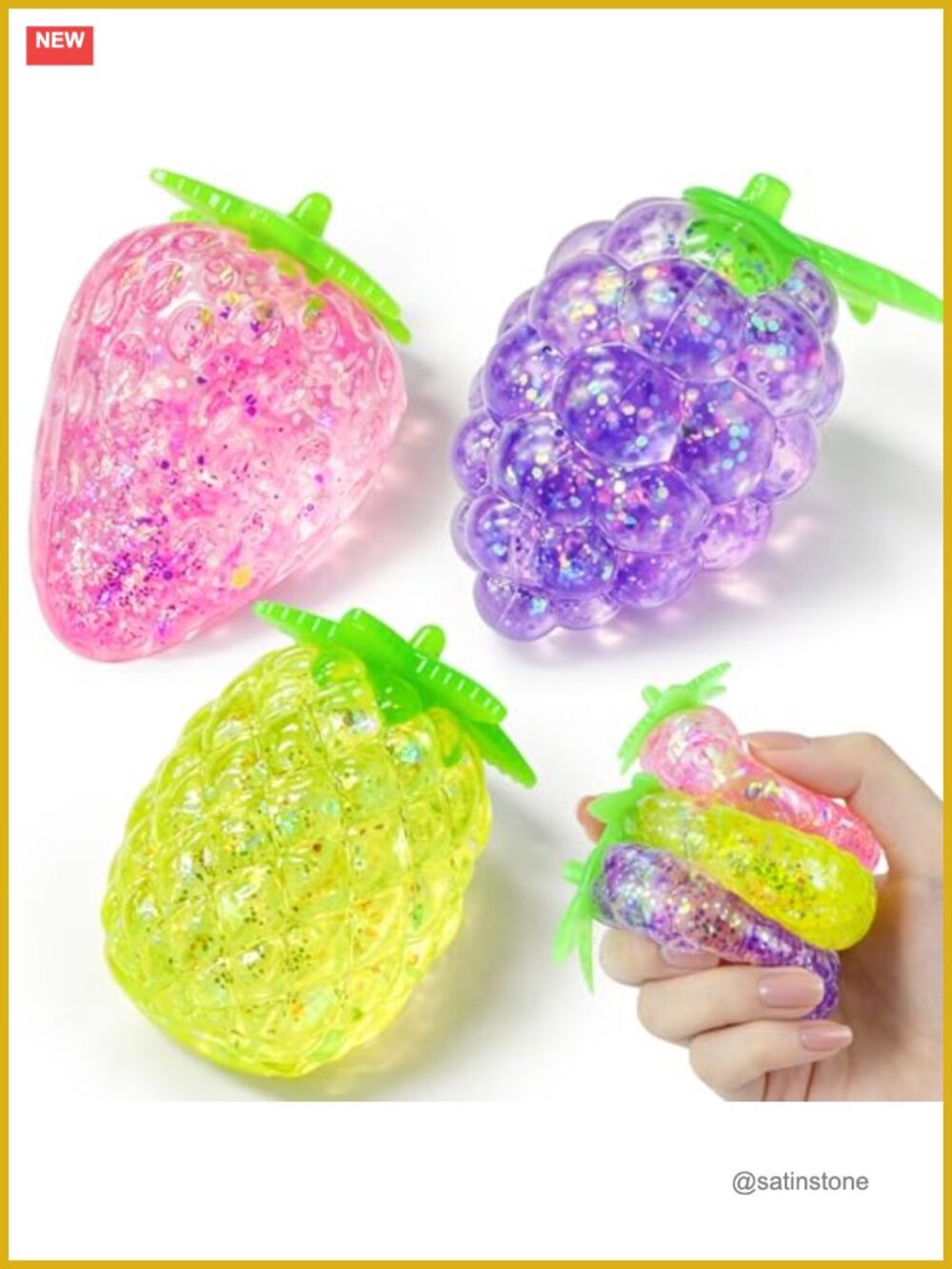 3pc Fruit Squishy Stress Balls Cute Sensory Toys for Relaxation and Focus TPR